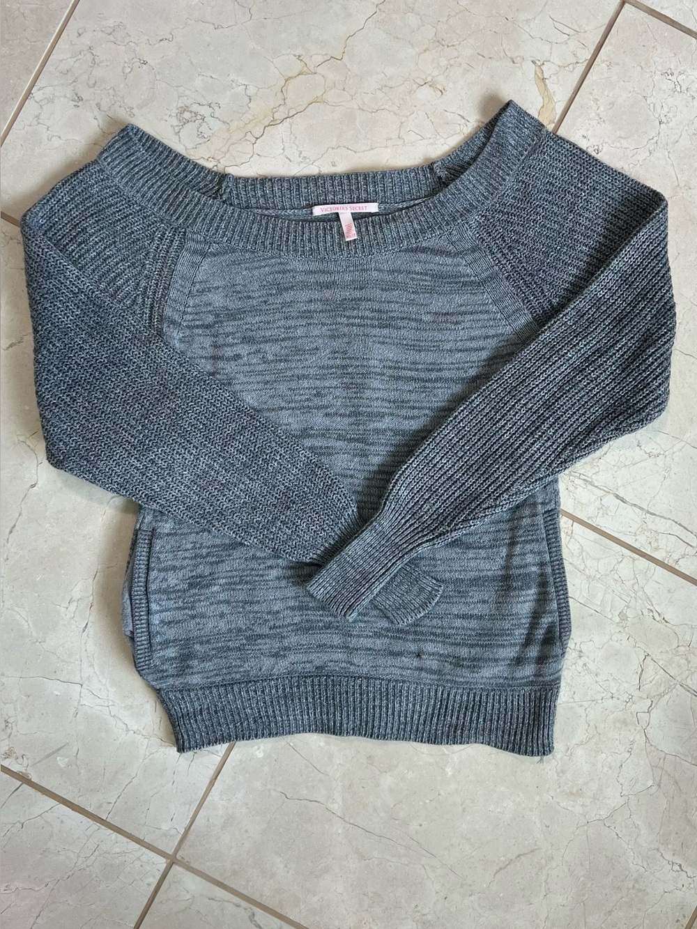 Victoria's Secret XS Marled Gray Boatneck Sweater Soft Chunky Knit Pullover